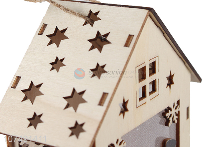 Hollow Christmas Decoration Wood Stereo With Lamp House Ornaments Crafts