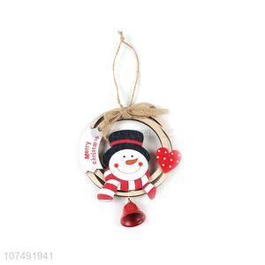 Wholesale Christmas Snowman Ornaments Wooden Xmas Tree Hanging Tinkle Bell Pendant