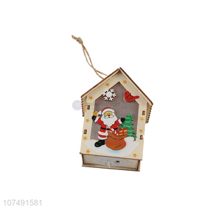 Top Selling Wooden Christmas House Shape Led Light Pendant Christmas Decoration