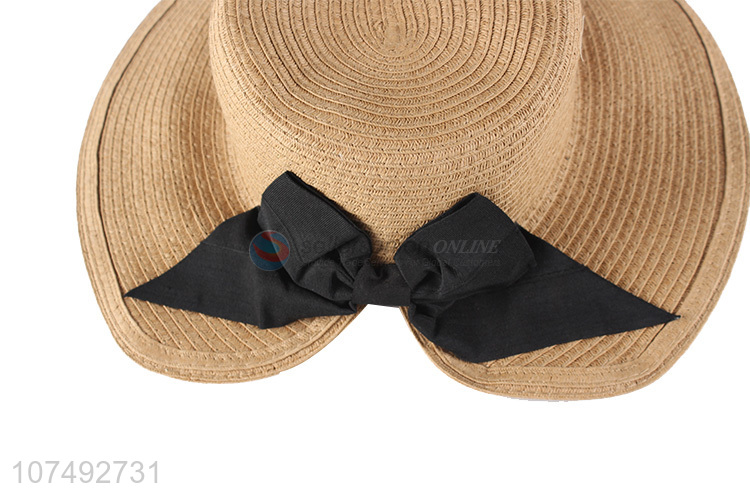 Promotion Women Summer Beach Hats Big Bowknot Paper Straw Hats