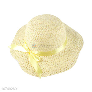 Wholesale Outdoor Bowknot Design Summer Sun Cap Girls Straw Hat