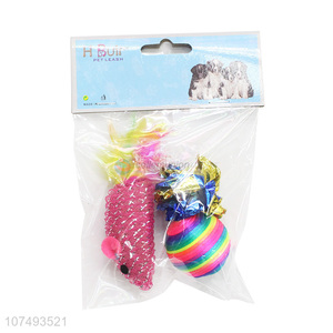 New Design Pet Woven Mouse Colorful Ball Chewing Hunt  Toy For Cat
