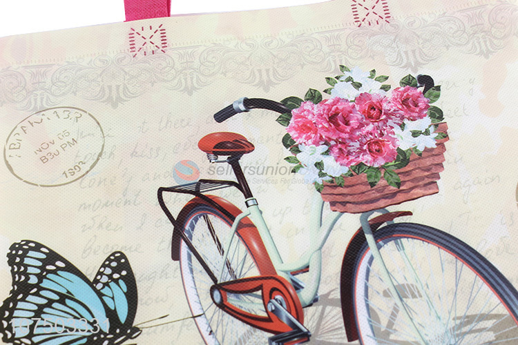 Cheap price flowers bicycle pattern printing Reusable Non-Woven Grocery Tote Bag