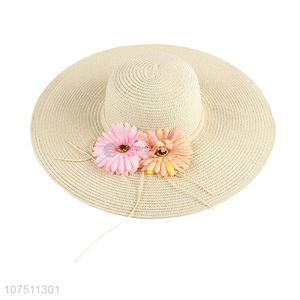 Fashionable design flower decorated straw hat beach hat for women
