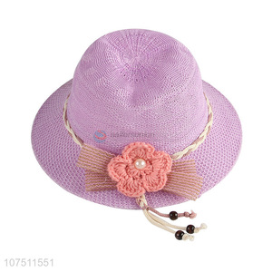 Custom fashion summer polyester knitting ladies sun hat with flower