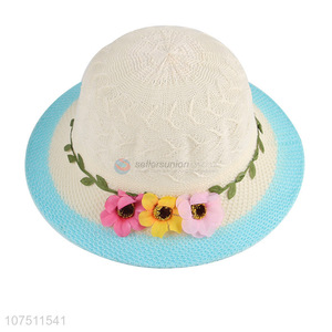 China supplier fashion summer knitting women sun hat with wreath