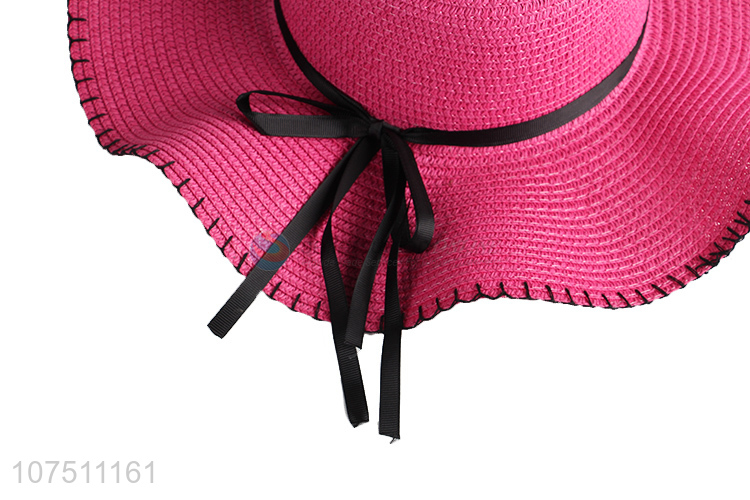 Beautiful wide brim ladie sun hat beach straw hat with pearl