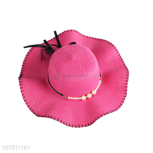 Beautiful wide brim ladies sun hat beach straw hat with pearl