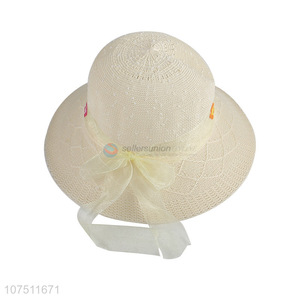 Low price elegant summer knitting ladies sun hat with ribbon