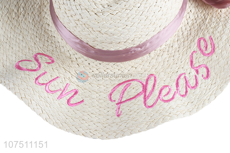 Custom women summer paper straw hats wide brim sun hat