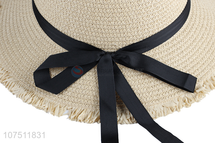 Good quality ladies summer paper straw hat sun hat with ribbon