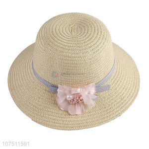 China factory kids travel paper straw hat sun hat with flower