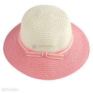 Promotional fashion summer bowmnot sun hat paper straw hat for children