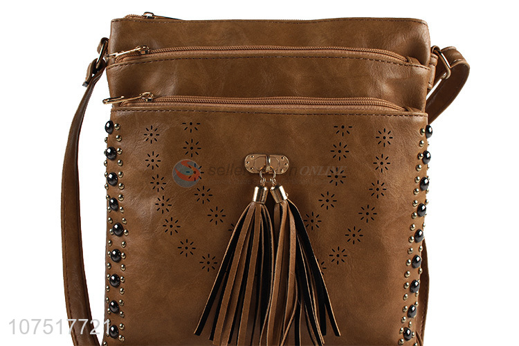 Wholesale PU Leather Shoulder Bag With Tassel Zipper