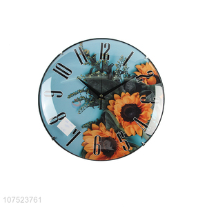 Best selling personalized sunflower pattern wall clock bedroom creative silent clock for decoration