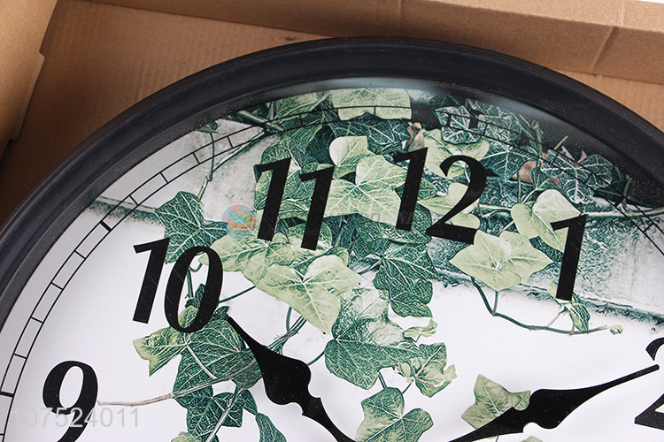 Best selling modern green plant printed wall clock living room plastic wall clock