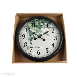Best selling modern green plant printed wall clock living room plastic wall clock
