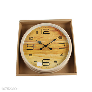 New products fashionable wood grain wall clock simple round plastic quartz wall clock