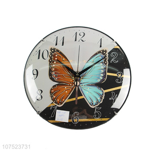 Hot sale Nordic butterfly printed wall clock fashionable silent hanging clocks