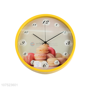 Excellent quality creative macarons pattern wall clock no-punch bedroom clock quartz clock