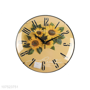 High quality decorative sunflower pattern wall clock living room plastic quartz clock