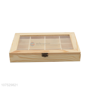 Factory price 16 compartments wooden jewellry box with glass window lid