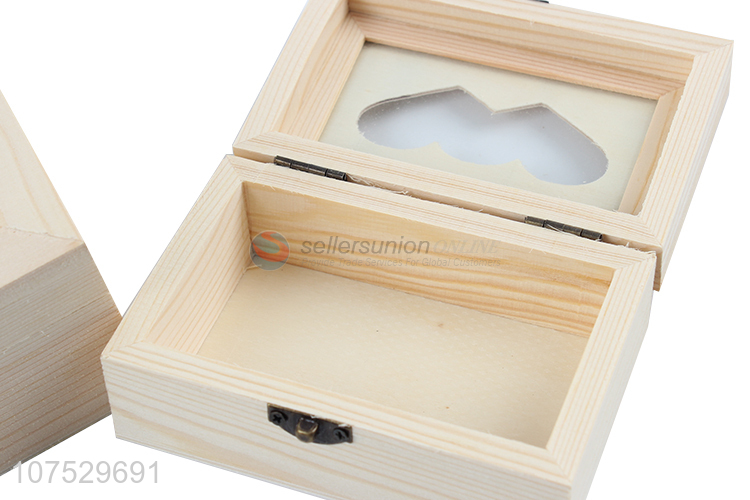 Wholesale wooden jewelry box with two-hearted shape window lid