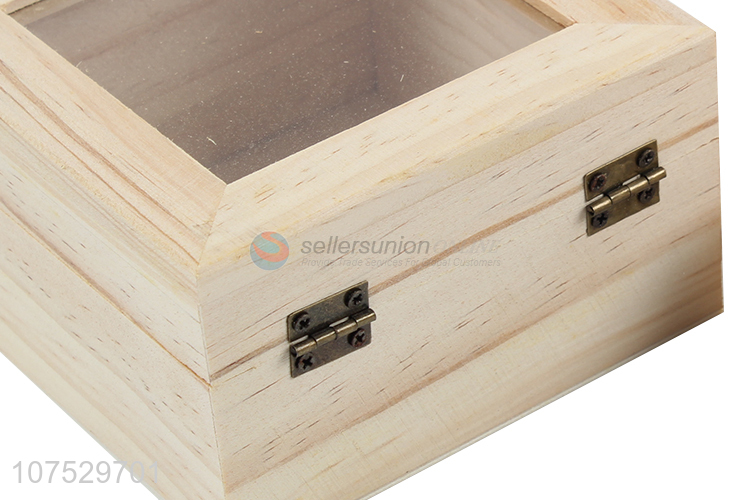 Hot products wooden jewelry box with clear glass window lid