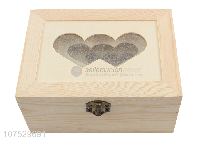 Wholesale wooden jewelry box with two-hearted shape window lid