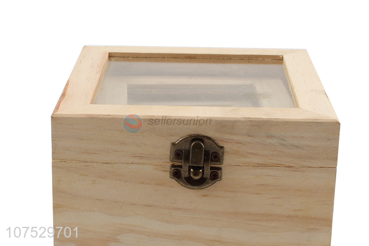 Hot products wooden jewelry box with clear glass window lid