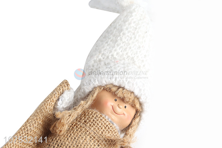 Latest design Christmas gifts woolen hat fabric doll in linen bag