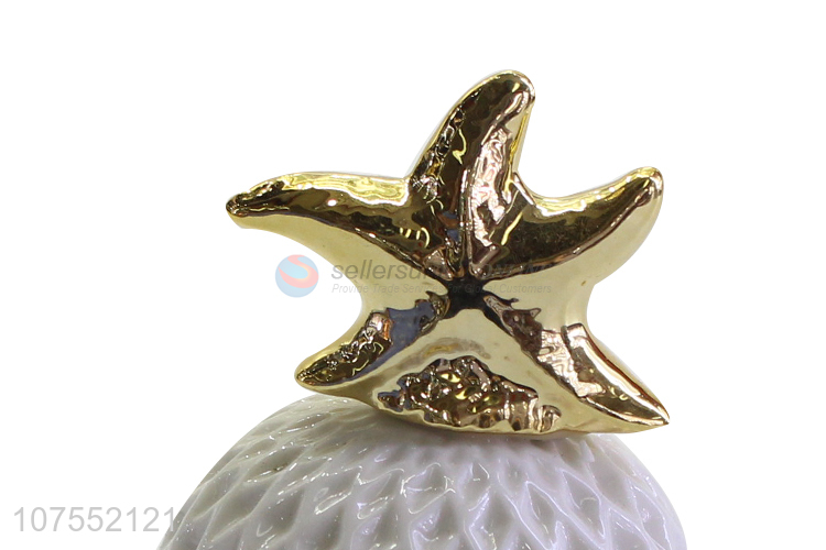 Factory Sell Household Ceramic Storage Jar With Gold Starfish Ecoration Lid