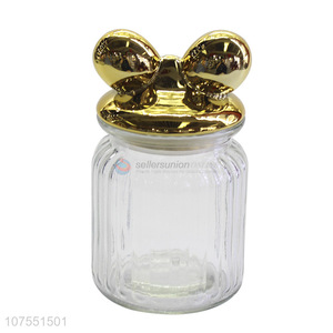 Factory Sell Glass Storage Bottle With Gold Bowknot Ceramic Lid