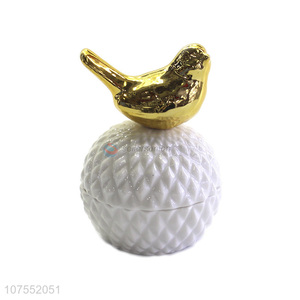 Unique Design Ceramic Storage Jar With Gold Bird Ceramic Lid