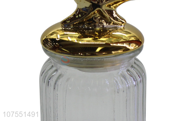 Unique Design Glass Storage Bottle With Gold Starfish Ceramic Lid