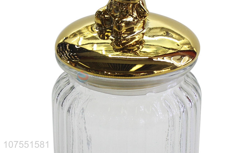 Top Selling Clear Glass Jar With Gold Deer Shape Ceramic Lid