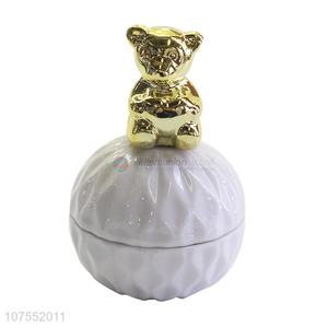 Factory Sell Household Ceramic Storage Jar With Gold Bear Ceramic Lid