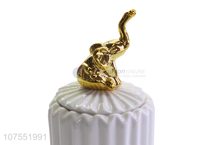 New Style Ceramic Storage Jar With Gold Elephant Ceramic Lid