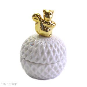 Good Price White Ceramic Storage Jar With Gold Squirrel Decoration Lid