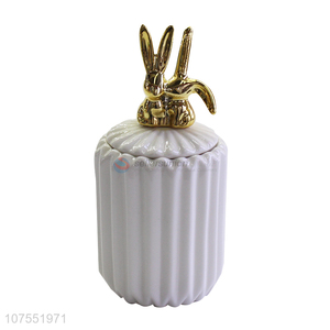 Top Selling Ceramic Storage Jar With Two Gold Rabbit Ceramic Lid