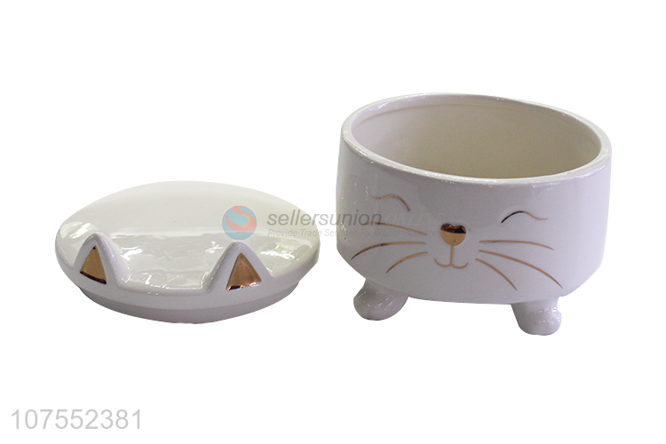 Reasonable Price Lovely Cat Design Ceramic Bowl With Lid