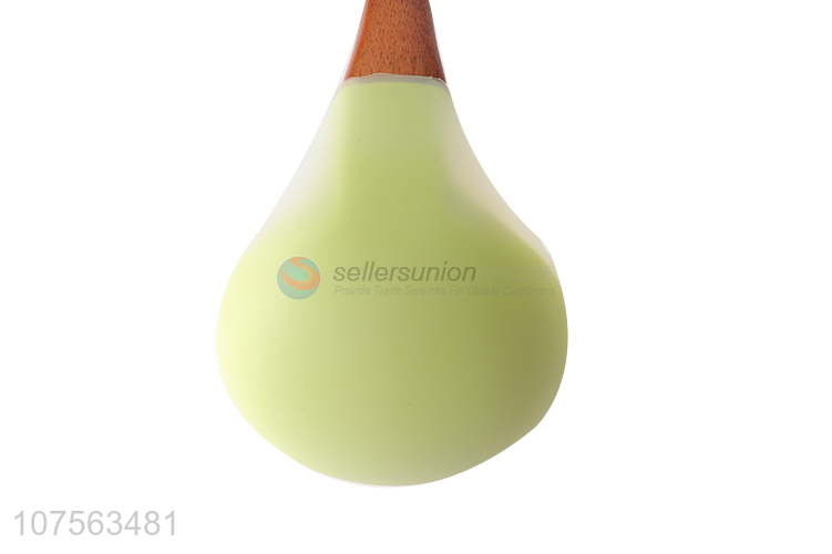 Promotional kichen translucence silicone soup ladle with wooden handle