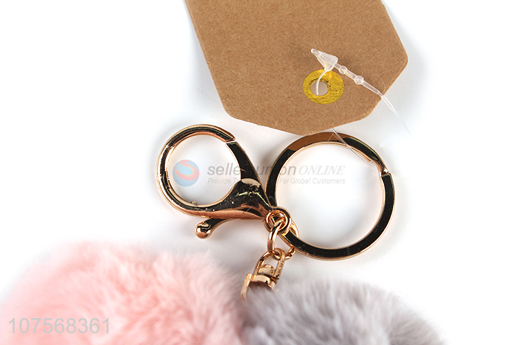 China factory fashion heart key chains plush key chain fur ball pendants