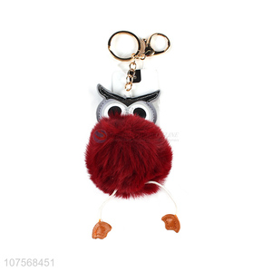 Factory price plush bag pendant pom pom key chain owl key chain