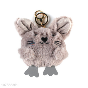 Hot selling faux fur pom pom key chain bag charm fluffy mouse keyring
