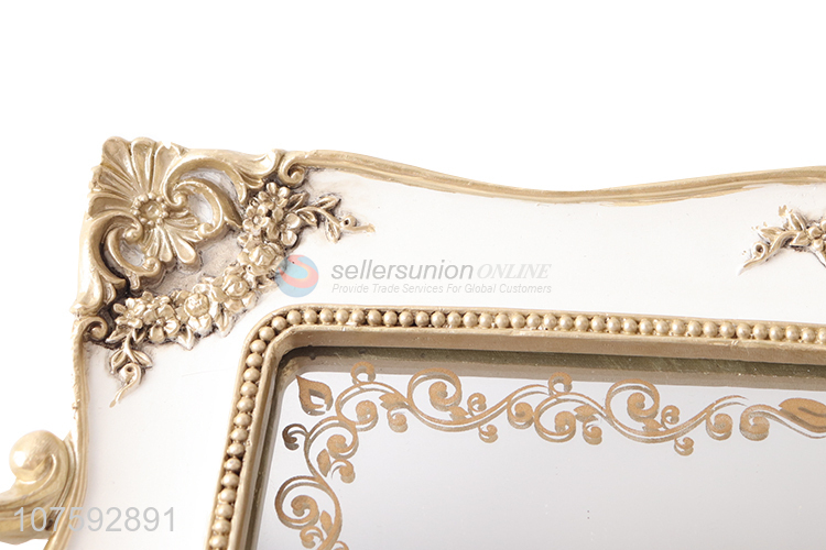 New Arrivals Luxury Rectangular Resin Mirror Serving Tray With Handles