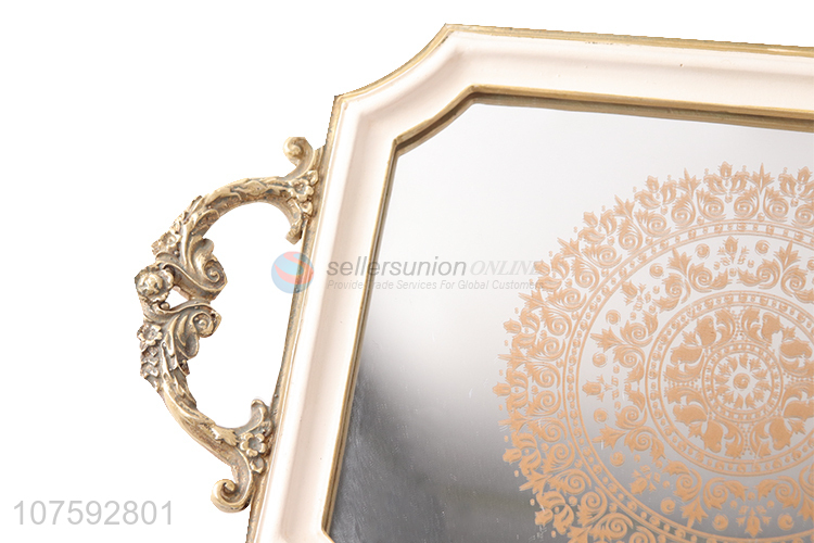 New Product Elegant Rectangular Resin Service Mirror Tray With Handles