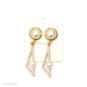 Latest arrival geometric pearl ear studs alloy stud earring jewelry