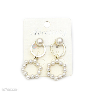 Hot selling alloy hoop pearl ear studs fashion women earrings