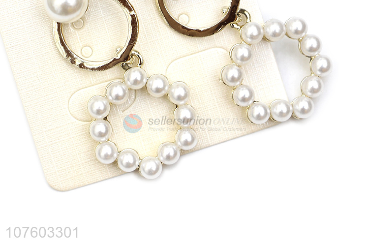 Hot selling alloy hoop pearl ear studs fashion women earrings